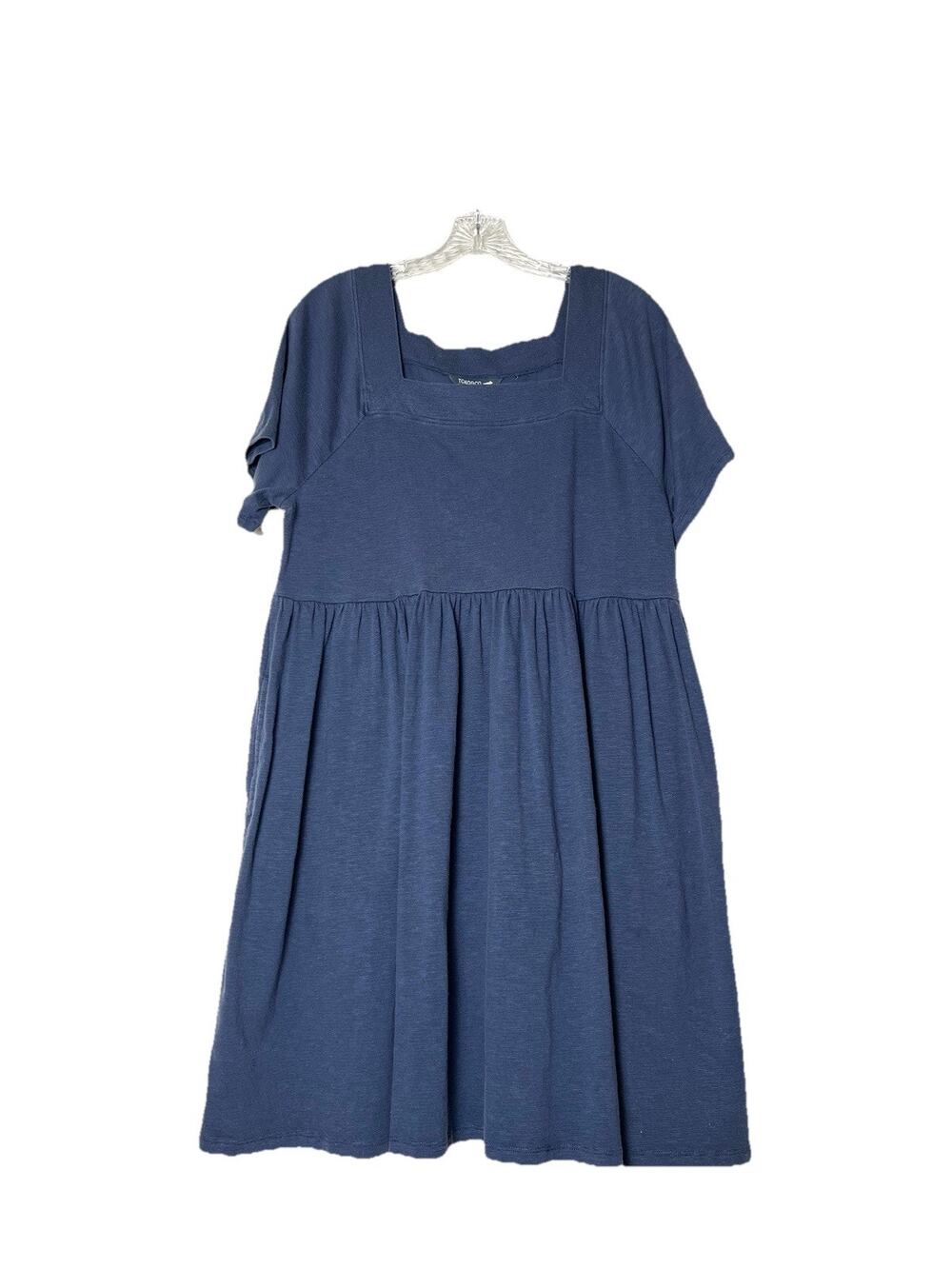 Toad & Co Navy Sora Babydoll Dress Size Large Square Neck‎ Short Sleeve Pockets